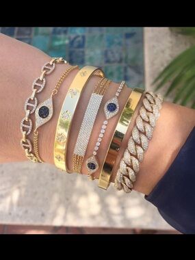 Jennifer Miller Evil Eye Bracelet - YG, Natural Diamond, Blue Sapphire- fits 6in